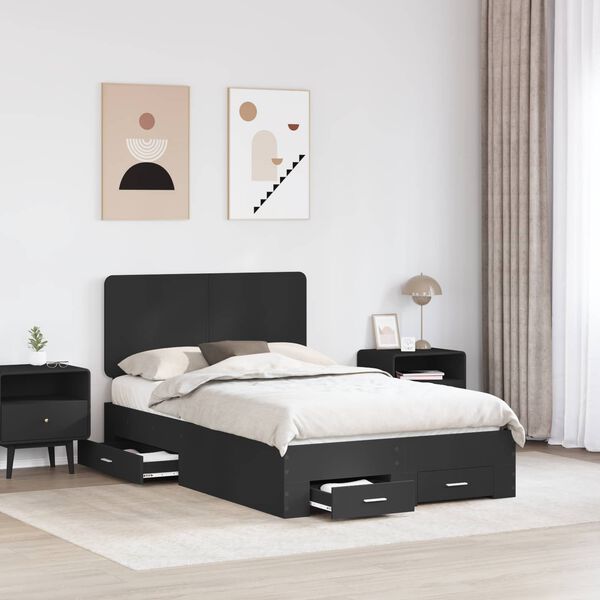 vidaXL Bed Frame with Headboard Black 135 x 190 cm Engineered Wood