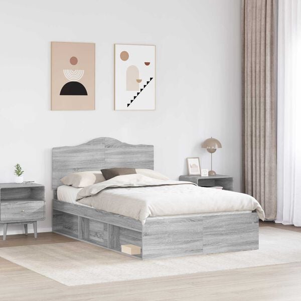 vidaXL Bed Frame Grey Sonoma 135 x 190 cm Solid Pine Wood