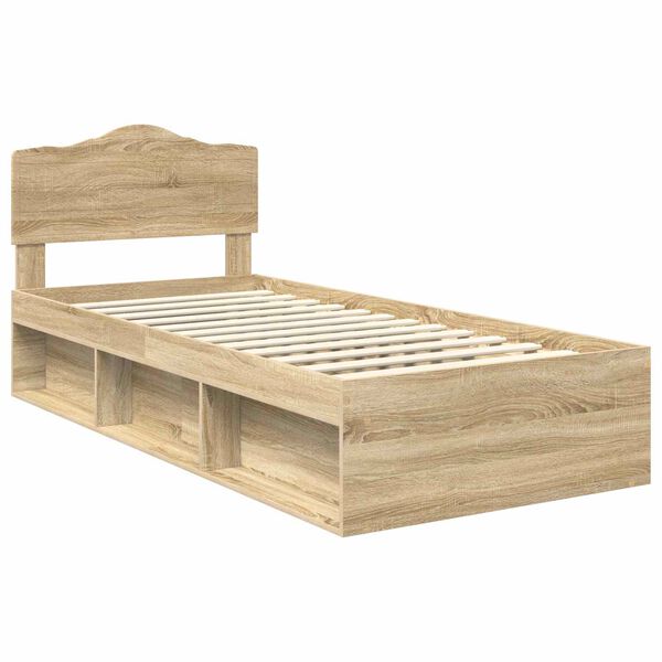 vidaXL Bed Frame with Headboard Sonoma Oak 75 x 190 cm Solid Pine Wood