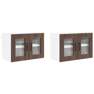 vidaXL Wall Glass Cabinet PORTO 2 pcs Brown Oak 60 x 31 x 40 cm