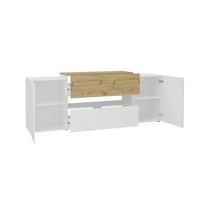 FMD TV/Hi-Fi Unit Cabinet 182x33x70.2 cm White and Artisan Oak