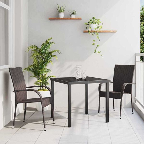 vidaXL Garden Dining Set 3 pcs Brown Powder-Coated Steel