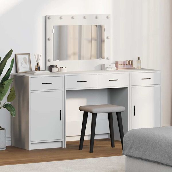 vidaXL Dressing Table with Mirror Lights 3 pcs White Engineered Wood