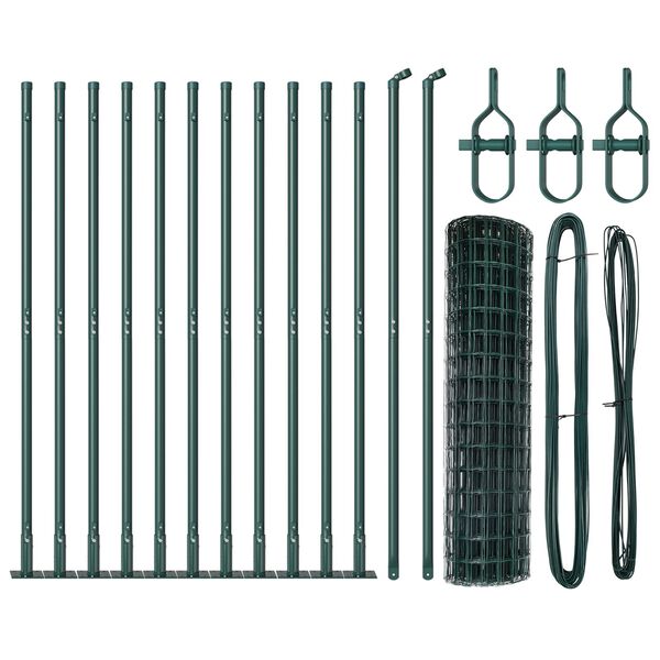 vidaXL Fence with Post Green 1 x 25 m Steel and PVC