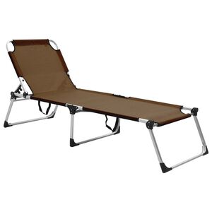 vidaXL Extra High Folding Senior Sunbed Brown Aluminium