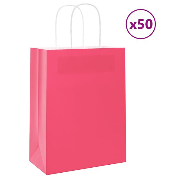 vidaXL Paper Bags 50 pcs with Handles Pink 21x11x28 cm