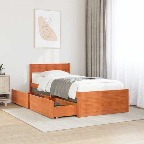 vidaXL Bed Frame without Mattress Wax Brown 90x190 cm Single Solid Wood Pine
