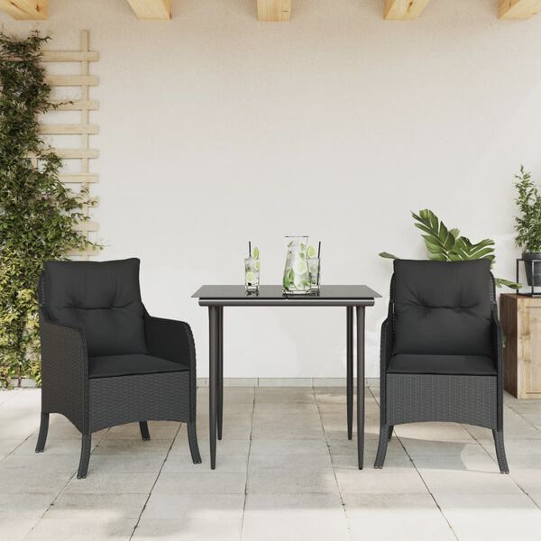 vidaXL 5 Piece Garden Dining Set with Cushions Black Poly Rattan