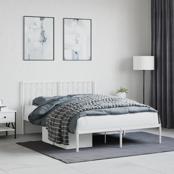 vidaXL Metal Bed Frame without Mattress with Headboard White 140x200cm