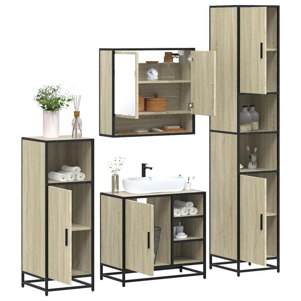 vidaXL 4 Piece Bathroom Furniture Set Sonoma Oak Engineered Wood