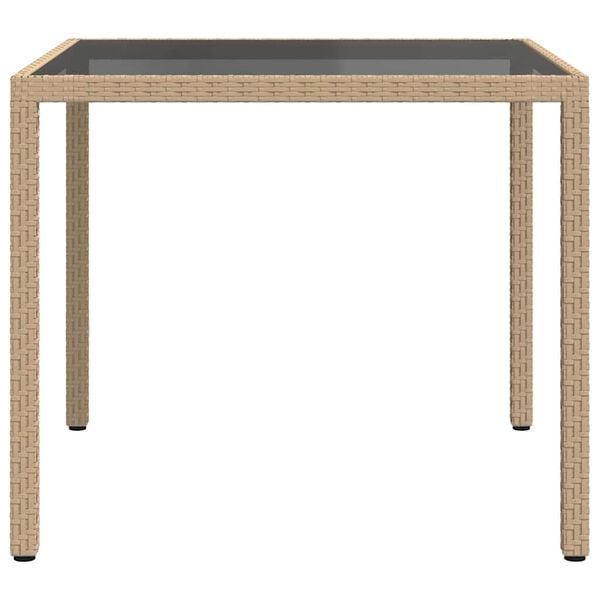vidaXL Garden Table 90x90x75 cm Tempered Glass and Poly Rattan Beige