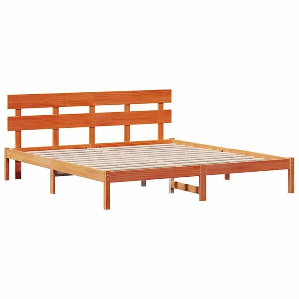 vidaXL Bed Frame with Headboard Brown 180 x 200 cm Solid Pine wood