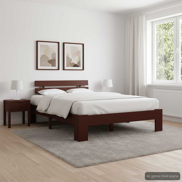 vidaXL Bed Frame without Mattress Dark Brown Solid Pine Wood 140x200 cm