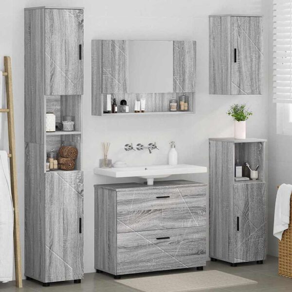 vidaXL Bathroom Furniture Set with Drawer with Shelf 5 pcs Grey Sonoma