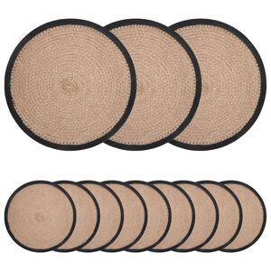 vidaXL Jute Placemets 12 pcs Natural and Black 100% Tossa Jute