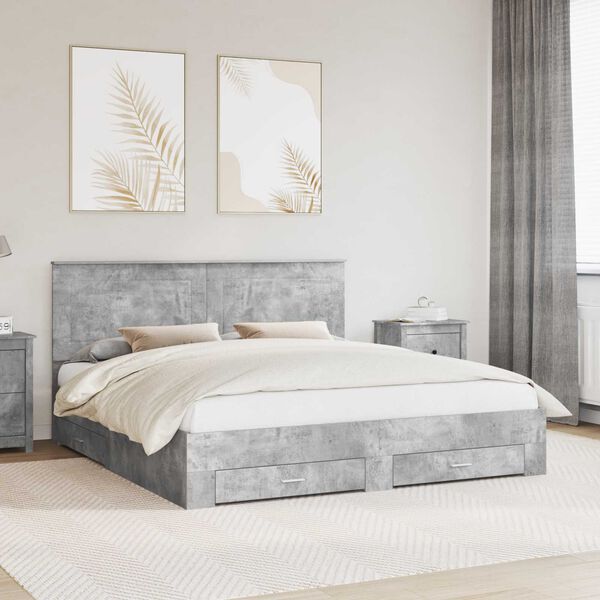 vidaXL Bed Frame Concrete Grey 200 x 200 cm Engineered Wood