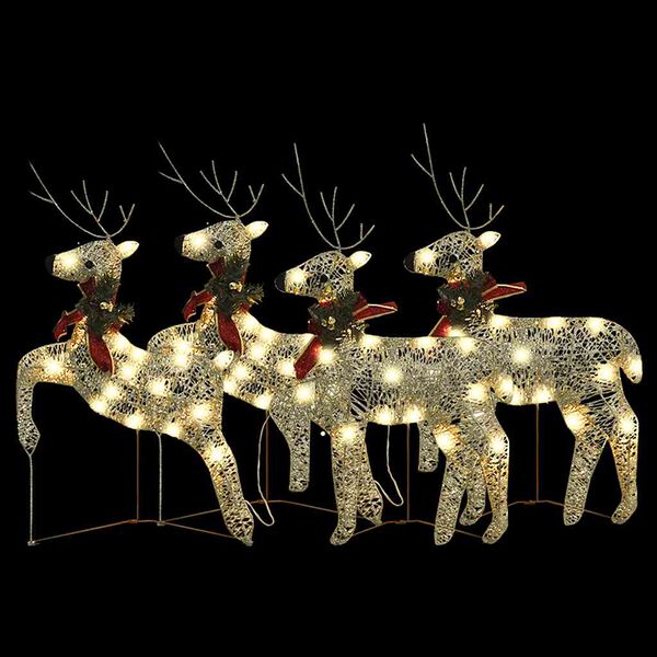 vidaXL Christmas Reindeers 4 pcs Gold 80 LEDs