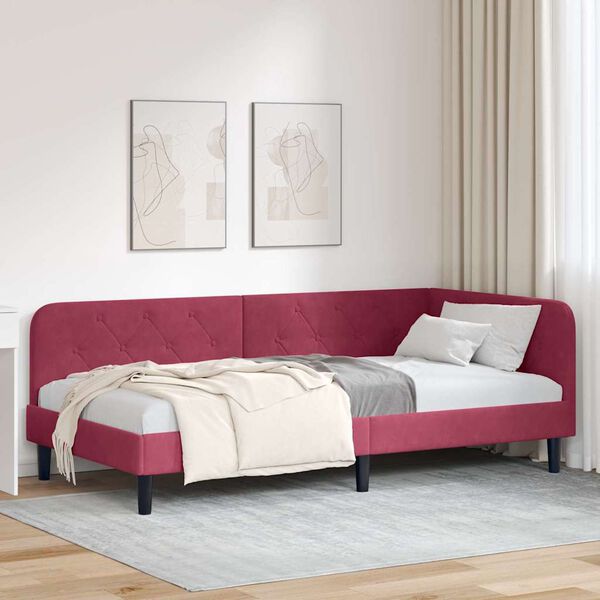 vidaXL Corner Bed Frame with Headboard Wine Red 90 x 200 cm Velvet