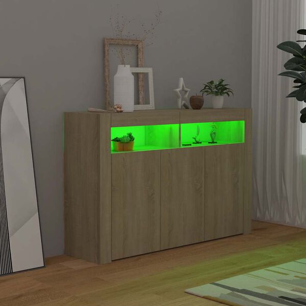 vidaXL Sideboard with LED Lights Sonoma Oak 115.5x30x75 cm