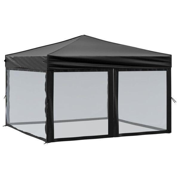 vidaXL Folding Party Tent with Sidewalls Black 3x3 m