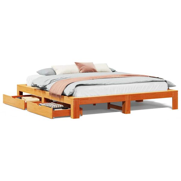 vidaXL Bed Frame without Mattress Wax Brown 180x200 cm Super King Solid Wood Pine