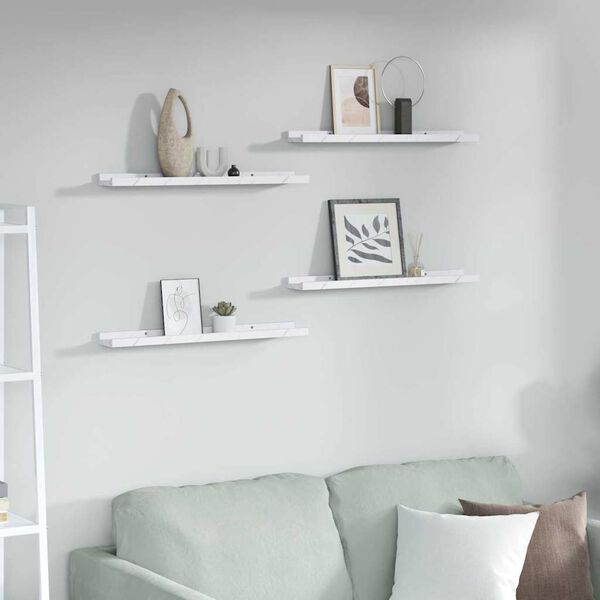 vidaXL Wall Shelf 4 pcs White Marble 60 x 9 x 3 cm Engineered Wood