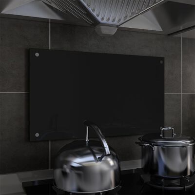 vidaXL Kitchen Backsplash Black 70x40 cm Tempered Glass