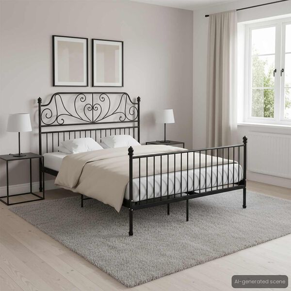 vidaXL Bed Frame without Mattress Black Metal 160x200 cm