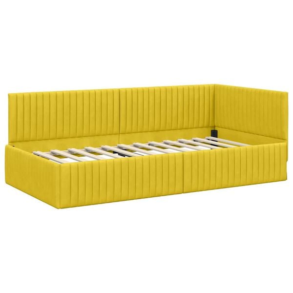 vidaXL Corner Bed Frame with Headboard Yellow 100 cm x 200 cm Velvet
