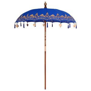 vidaXL Balinese Parasol Blue (180-190) x 260 cm Cotton and Wood