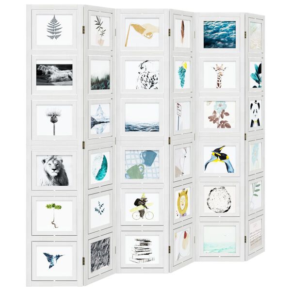 vidaXL Room Divider 6 Panels White Solid Wood Paulownia