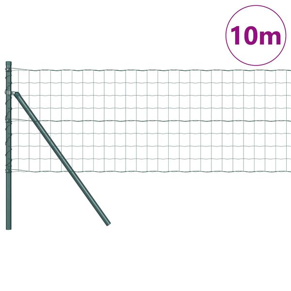 vidaXL Fence with Post Green 0.6 x 10 m Steel and PVC