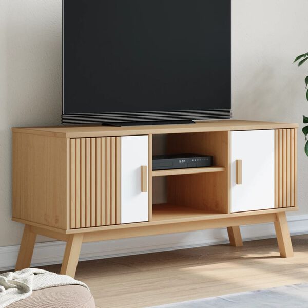 vidaXL TV Cabinet OLDEN White and Brown 114x43x57 cm Solid Wood Pine