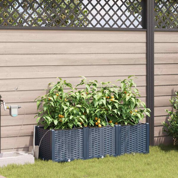 vidaXL Garden Planter 3 pcs Grey 120 x 40 x 37.5 cm Plastic