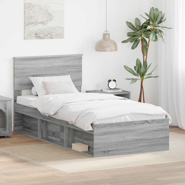 vidaXL Bed Frame Grey Sonoma 90 x 190 cm Engineered wood