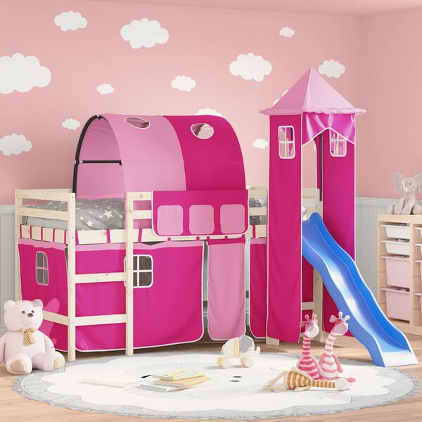 vidaXL Curtains for Loft Bed with Tunnel and Tower Pink
