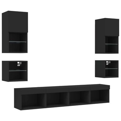 vidaXL 8 Piece TV Wall Units with LED Black Engineered Wood