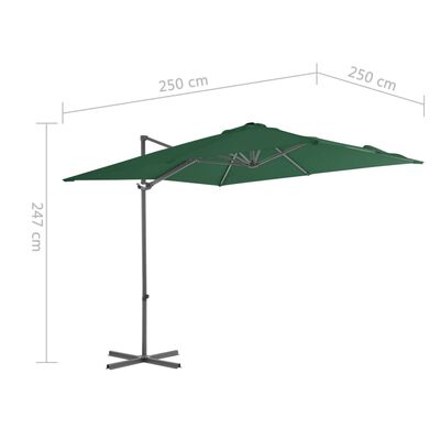 vidaXL Cantilever Umbrella with Steel Pole Green 250x250 cm
