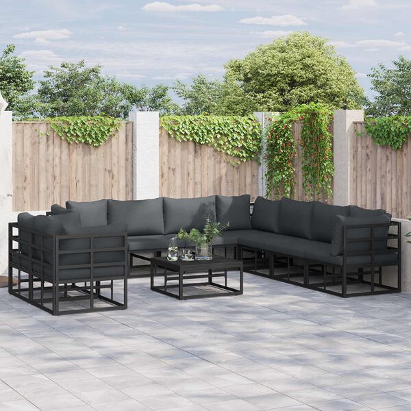 vidaXL Garden Sofa Set with Cushion 9 pcs Black Aluminium