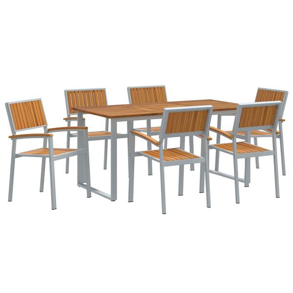 vidaXL Garden Dining Set 7 pcs Grey Solid Acacia Wood