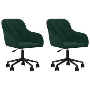 vidaXL Swivel Dining Chairs 2 pcs Dark Green Velvet