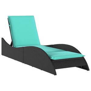 vidaXL Sun Lounger with Cushion Black 60x205x73 cm Poly Rattan