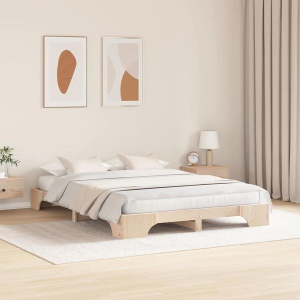 vidaXL Bed Frame Natural 140 x 200 cm Solid Pine Wood