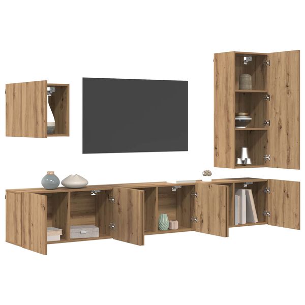 vidaXL TV Wall Unit Wall-mounted 5 pcs Artisan Oak Engineered Wood