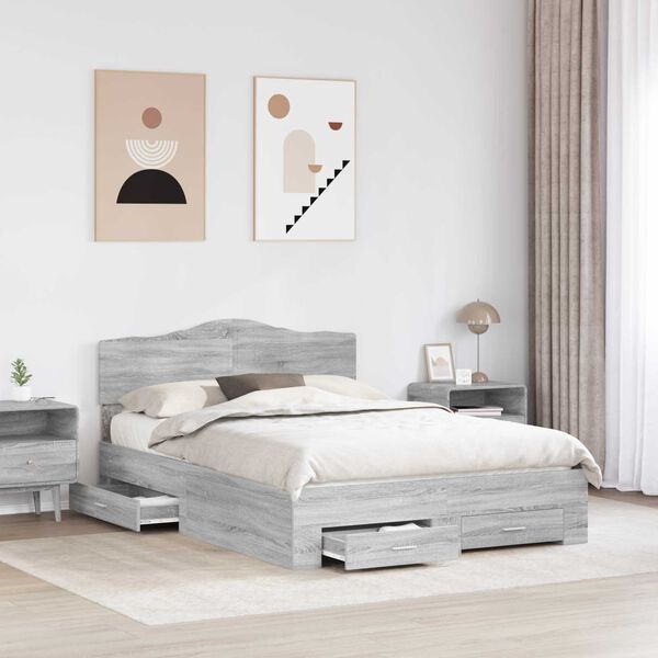 vidaXL Bed Frame with Drawer Grey Sonoma 140 x 190 cm Engineered Wood