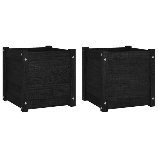 vidaXL Garden Planters 2 pcs Black 40x40x40 cm Solid Pinewood