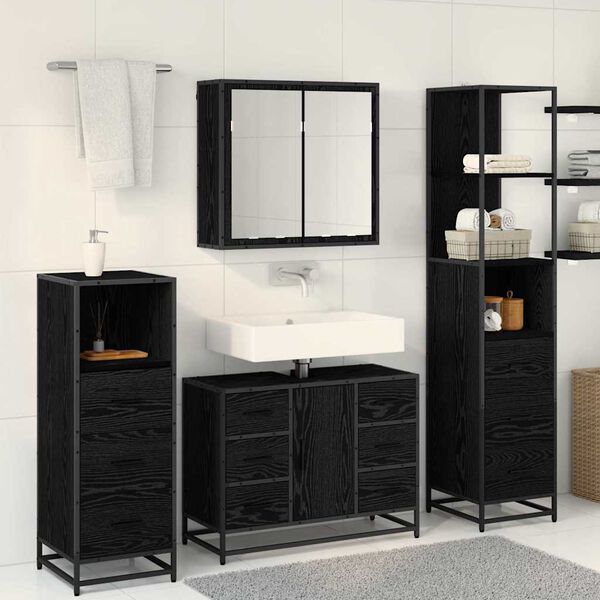 vidaXL Bathroom Furniture Set 4 pcs Black Oak Engineered Wood