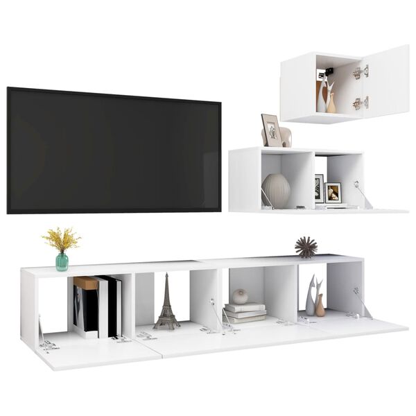 vidaXL 4 Piece TV Cabinet Set White Engineered Wood