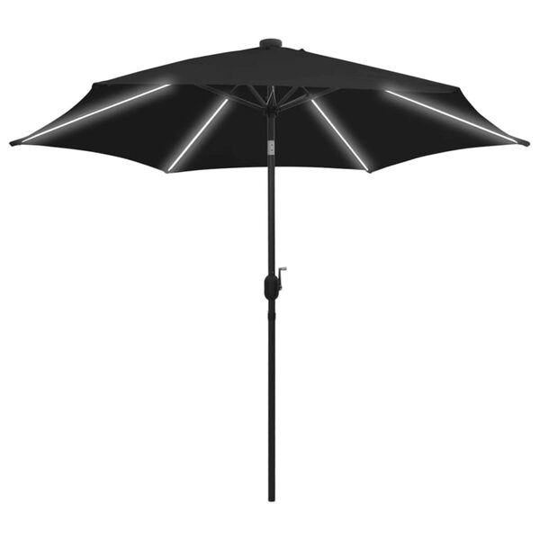 vidaXL Garden Parasol with LED Lights and Aluminium Pole 300 cm Black