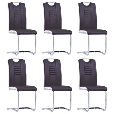 vidaXL Cantilever Dining Chairs 6 pcs Brown Faux Leather